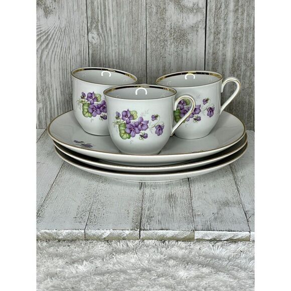 Vintage Schumann Arzberg Violette Luncheon Plate and Teacup 3 Sets - Picture 2 of 7